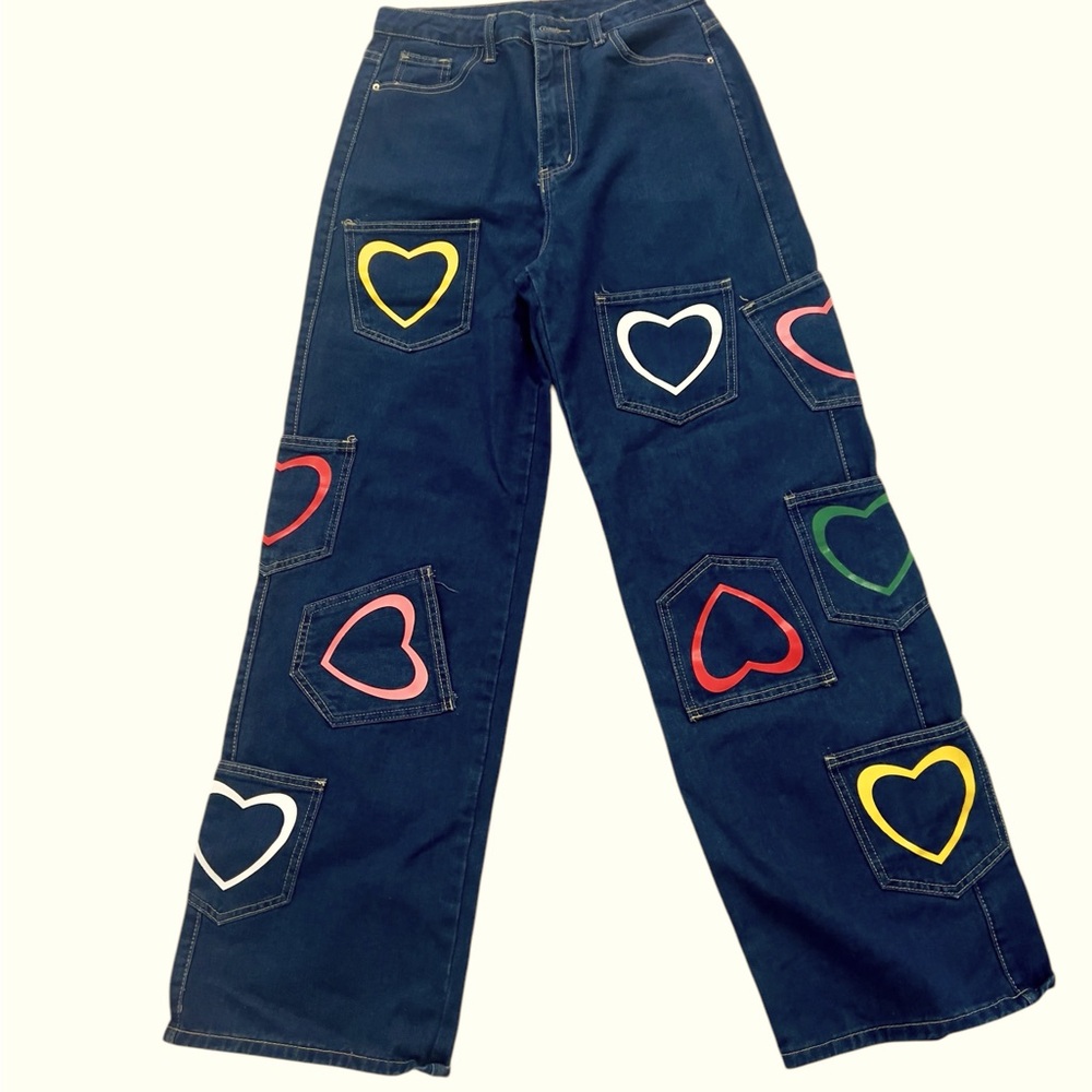 “Be My Valentine” High Rise/Wide Leg Denim Jeans Small/Medium